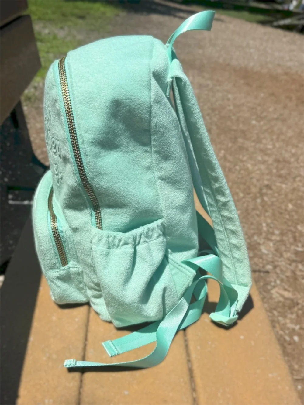 Stoney Clover Lane x Target Aqua Terry Backpack Happy Love Love Gold Tone
